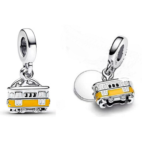Charm Sterling silver 925 Portugal Lisbon 2in1 tram and medallion, travel bracelet pendant