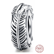 Sterling silver 925 Feather bead for bracelet nature