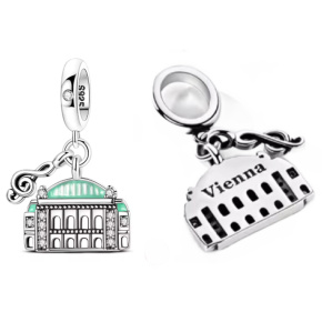 Charm Rakousko Vídeňská státní opera 2v1 přívěsek na náramek, elegance hudby a noblesy, cestování