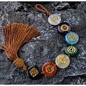 7 Chakras FengShui, Meditation amulet, natural stone with tassel, hanging healing 22 cm + tassel 12 cm