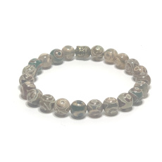 Agate Tibetan striped bracelet elastic natural stone, ball 8 mm / 16 - 17 cm