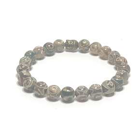 Agate Tibetan striped bracelet elastic natural stone, ball 8 mm / 16 - 17 cm