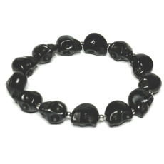 Magnesite / Howlite black Skull hand carved, bracelet elastic natural stone 10 mm / 16 - 17 cm, cleansing stone Magnesite / Howlite black Skull hand carved, bracelet elastic natural stone 10 mm / 16 - 17 cm, cleansing stone