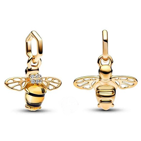 Charm Sterling silver 925 Bee with black and sulphur yellow crystal - Mini medallion, animal bracelet pendant