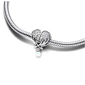 Charm Sterling silver 925 Sparkling angel wings as heart, bead on bracelet symbol