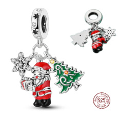 Charm Sterling Silver 925 Christmas 3-in-1 Santa, Tree, and Star, Bracelet Pendant Christmas