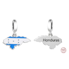 Charm Sterling Silver 925 Honduras Flag - Swinging Map, Travel Bracelet Pendant