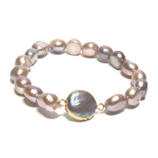 Purple irregular pearl elastic bracelet natural 9 x 9 mm / 16 - 17 cm, symbol of femininity, brings admiration