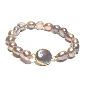 Purple irregular pearl elastic bracelet natural 9 x 9 mm / 16 - 17 cm, symbol of femininity, brings admiration