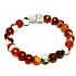 Agate fire lace facet with royal mantra Ohm bracelet elastic natural stone, ball 8 mm / 16 - 17 cm