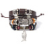 Leather multi-layer bracelet, owl + fish symbol, adjustable size