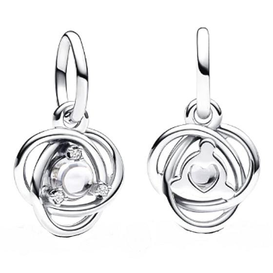 Charm Sterling silver 925 Clear cubic zirconia circle of eternity April, pendant on bracelet symbol