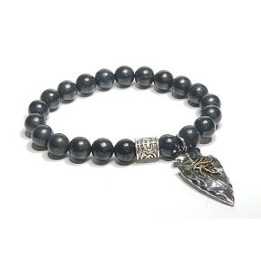 Shungite + Eye of Horus bracelet elastic natural stone, ball 8 mm / 16 - 17 cm, stone of life