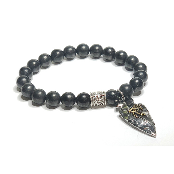Shungite + Eye of Horus bracelet elastic natural stone, ball 8 mm / 16 - 17 cm, stone of life