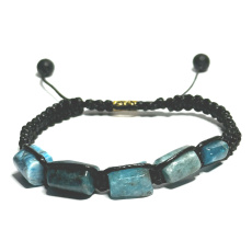 Apatite blue bracelet made of rounded natural stones, hand knitted, adjustable size, stone realization