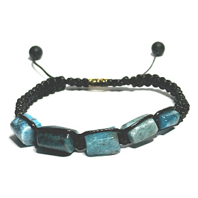Apatite blue bracelet made of rounded natural stones, hand knitted, adjustable size, stone realization