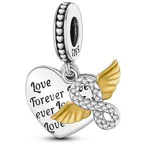 Sterling silver 925 Love Forever, heart, angel wings, infinity, 3in1 love bracelet pendant