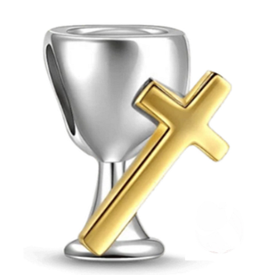 Charm Sterling silver 925 Religious charms Chalice and cross - holy communion,bead for bracelet religion