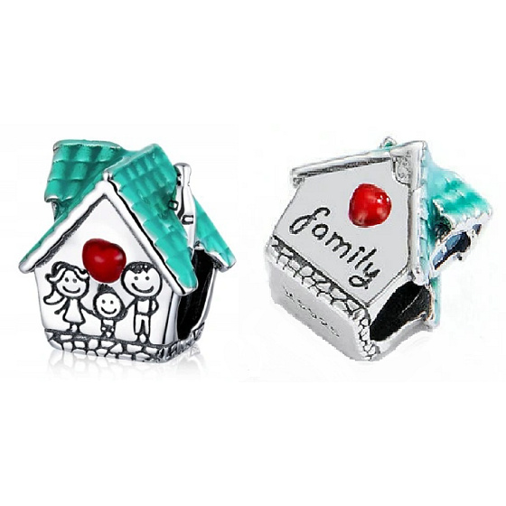 Charm Sterling silver 925 House where love lives, bead on bracelet family