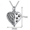 Commemorative urn pendant, Heart Angel wings + paws waterproof, Stainless steel 20 x 27 mm + chain 60 cm