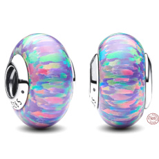 Charm Sterling Silver 925 Opalescent Purple Pendant, Bead for Bracelet Symbol