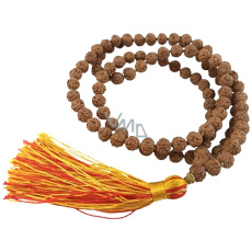 108 Mala Rudraksha meditační šperk, vázaný přírodní náhrdelník, ruční výroba, korálek 8 mm, střapec 8 cm 108 Mala Rudraksha meditační šperk, vázaný přírodní náhrdelník, ruční výroba, korálek 8 mm, střapec 8 cm