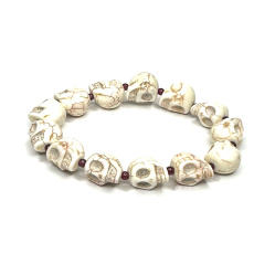 Magnesite / Howlite white Skull hand carved bracelet elastic natural stone 10 mm / 16 - 17 cm, cleansing stone