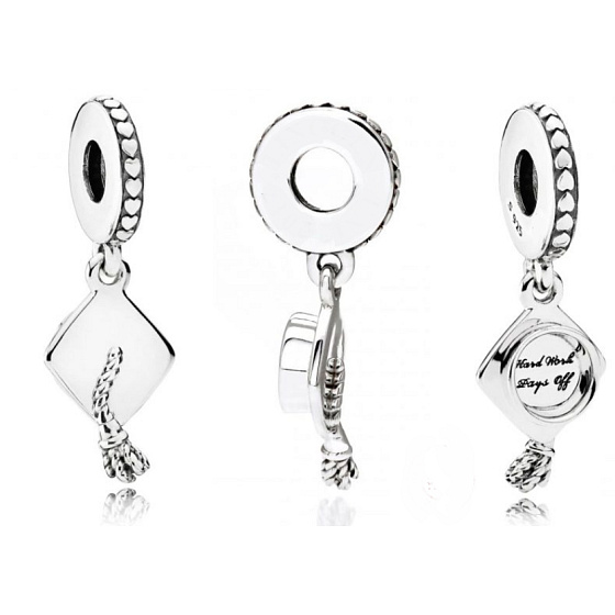 Charm Sterling Silver 925 Graduation - Graduation Cap - Hard work pays off, Graduate Pendant Bracelet