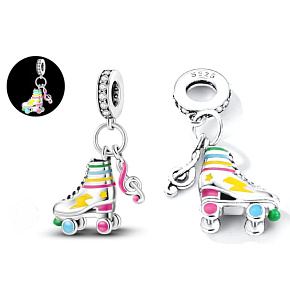 Charm Sterling silver 925 Luminous - Roller skates with violin key, pendant on bracelet sport