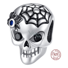 Charm Sterling silver 925 Skull - black spider web, bead for Halloween bracelet