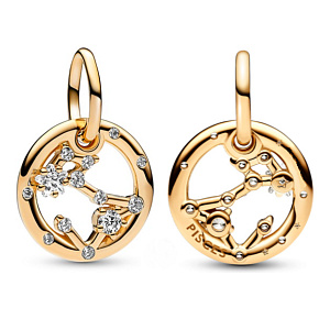 Charm Sterling silver 925 Gold plated Zodiac sign Pisces, pendant for bracelet