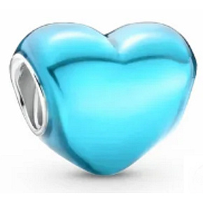 Charm Sterling silver 925 Metallic teal heart, bead for bracelet, love