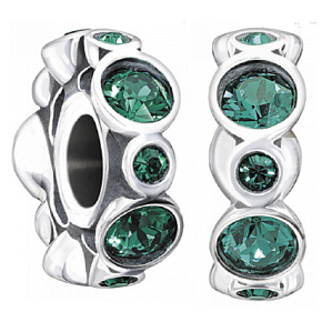 Charm Sterling silver 925 Birthday ring May, royal green, bead on bracelet sign