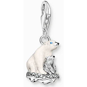 Charm Sterling silver 925 Polar bears - strength and durability, lobster clasp pendant on animal bracelet