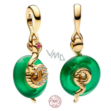 Charm Sterlingové stříbro 925 Had se zeleného skla Murano, přívěsek na náramek, rok Hada, zvíře