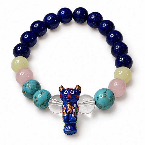 Colorful Memories of Peru – elastic bracelet with a blue alpaca | 8 mm beads, 16–17 cm