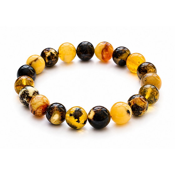 Amber bracelet elastic natural, ball 8 mm / 16 - 17 cm, solidified sunlight