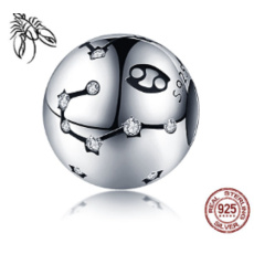 Cancer zodiac sign, pendant for bracelet silver + cubic zirconia, ball 9 mm 1 piece