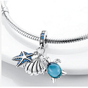 Charm Sterling Silver 925 Sea Turtle, Starfish, and Shell 3-in-1, Bracelet Pendant Sea