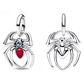 Charm Pavouk s rubínovým srdcem – symbol odvahy a síly, přívěsek na náramek zvíře