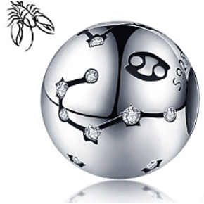 Cancer zodiac sign, pendant for bracelet silver + cubic zirconia, ball 9 mm 1 piece Cancer zodiac sign, pendant for bracelet silver + cubic zirconia, ball 9 mm 1 piece