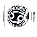 Cancer, zodiac sign, silver + zirconia bracelet pendant, ball 9 mm 1 piece