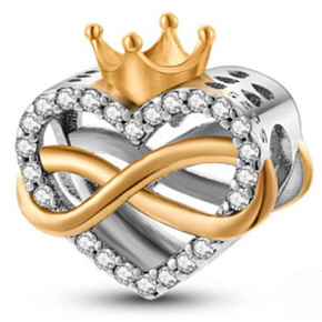 Sterling Silver 925 Queen of Hearts - Infinity and Heart with Crown, Love Bracelet Bead