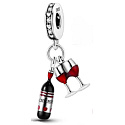 Sterling silver 925 I love wine - bottle + glasses, 2in1, pendant for bracelet, food and drink