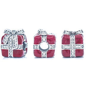 Charm Sterling Silver 925 Gift Red - Surprise with Bow, Bead for Christmas Bracelet