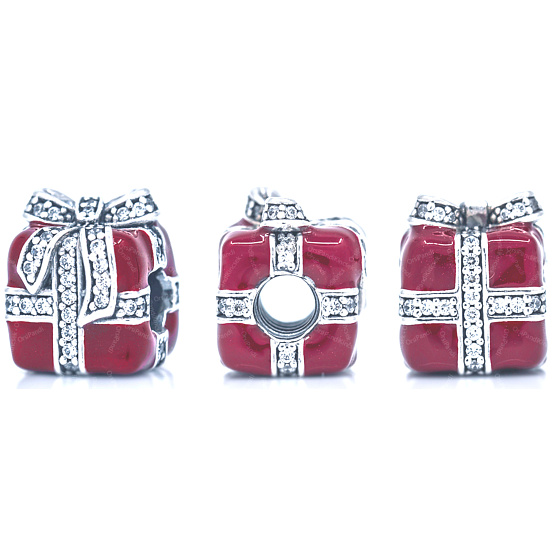 Charm Sterling Silver 925 Gift Red - Surprise with Bow, Bead for Christmas Bracelet