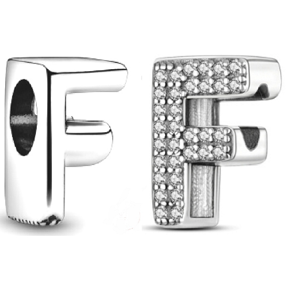 Sterling silver 925 Alphabet letter F, bracelet bead
