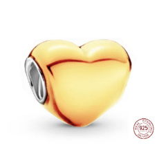 Charm Sterling silver 925 Metallic yellow heart, bead for bracelet, love