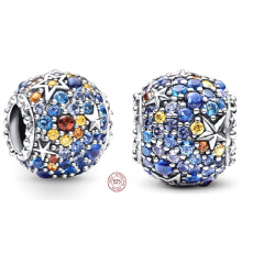 Charm Sterling Silver 925 Planet Mercury and Sparkling Stars, Pendant for Space Bracelet