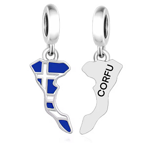 Charm Corfu, Corfu flag – map and memory of the green island in the Ionian Sea | Travel bracelet charm